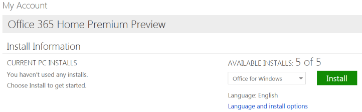 Install office 2013 page