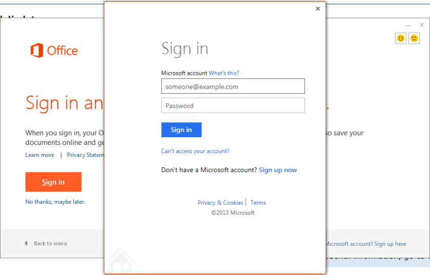 office 2013 login for install